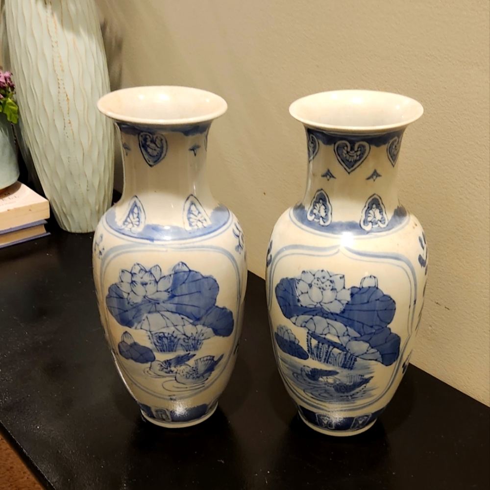 Chinoiserie Blue &White Vases $100 for both or $60fot